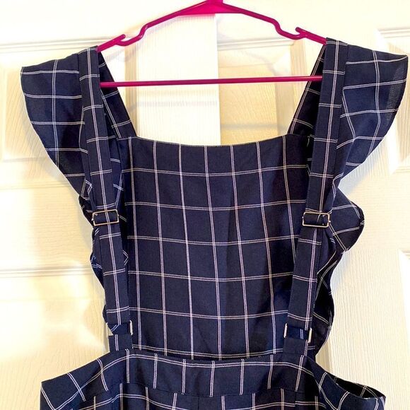 Like new Checkered Navy&White Wide Legs Jumpsuit - Picture 6 of 6